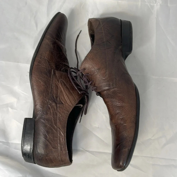 LUKETTI Mens Squared Pointed Toe Grain Leather Oxford Shoes Lace Up Brown 44 - Picture 6 of 14